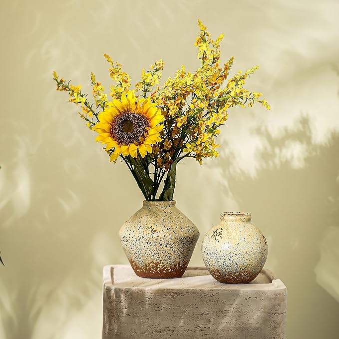 Ceramic Rustic Farmhouse Decor, Pottery Decorative Flower Vases, Boho Vase for Centerpieces,Office, Living Room, Dining Table, Entryway, Shelf, Mantel(Height 6 inch-Blue Ink)