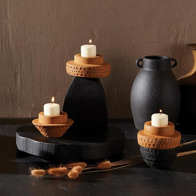 47th & Main Votive Candleholder Large Boho Terra Cotta Candle Holder, 2.5" Tall, Cone