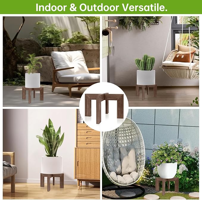 hismocal Modern Wood Plant Stand Indoor/Outdoor, Planter Stand Holder Rattan Flower Pot Stand (1 Pack- Wood Grain)