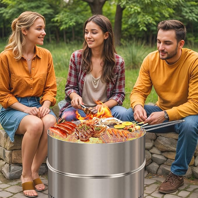 HGD 20 inch Smokeless Firepit Outdoor, Portable Smokeless Fire Pit for Camping with Travel Bag, Stainless Steel Wood Burning Stove for Backyard & Patio, Easy Setup & Compact Storage