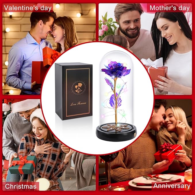 Beferr Birthday Gifts for Women Mom Rechargeable Galaxy Glass Roses Forever Preserved Flowers for Delivery Prime Smart Touch Light Up Rose in Dome Gift for Grandma Sister Wife Her Girlfriends Daughter