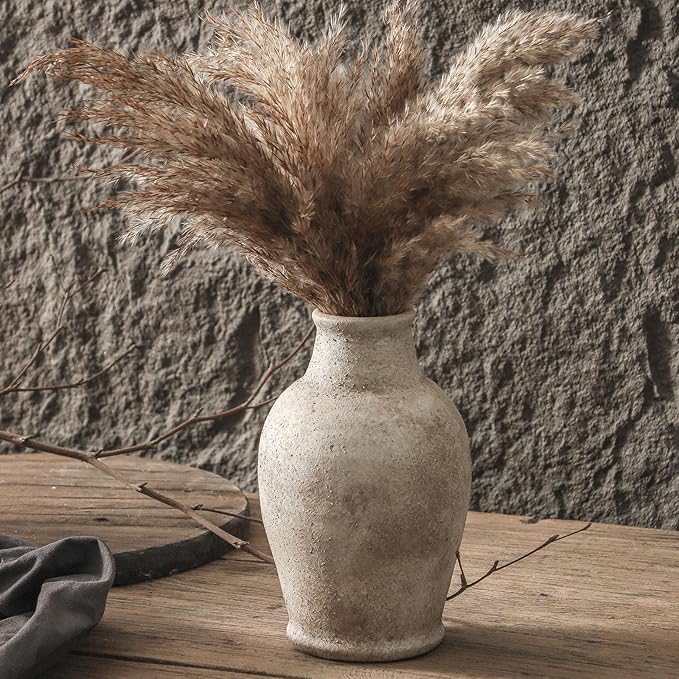 Handmade Porcelain Decorative Vase, Agne Gray, 8.3 x 5.5 inches. Rustic Design exudes Distinctive Charm, complementing Pastoral, Country, and Diverse Decor Styles.