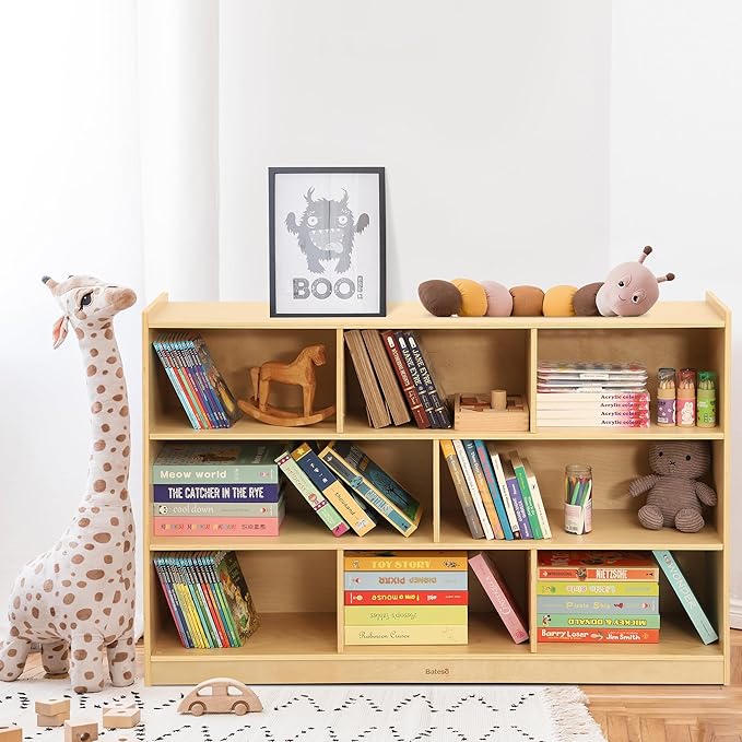 Toy Storage Organizer for Kids Room, Wooden Kids Bookshelf for Classroom, Cube Storage Organizer for Playroom, 8-Section Montessori Bookshelf & Toy Shelf for Nursery