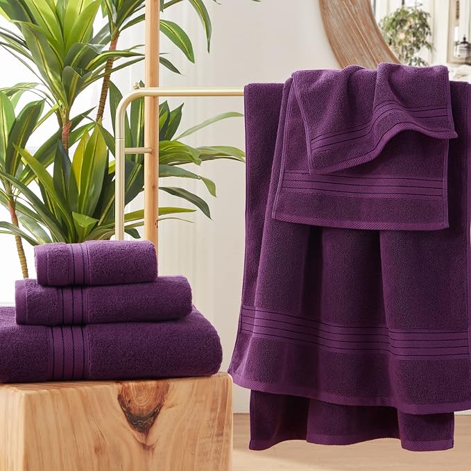 COZYART Luxury Purple Bath Towels Set, Turkish Cotton Hotel Large Towels for Bathroom, Thick Bathroom Set of 3 with 1 Bath Towel, 1 Hand Towel, 1 Washcloth, 650 GSM