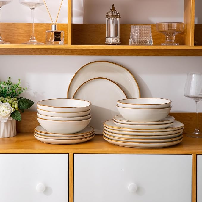 AmorArc Ceramic Dinnerware Sets,Handmade Reactive Glaze Stoneware Plates and Bowls Sets,Highly Scratch Resistant | Dishwasher & Microwave Safe Dishes Set,Service for 4 (12pc)