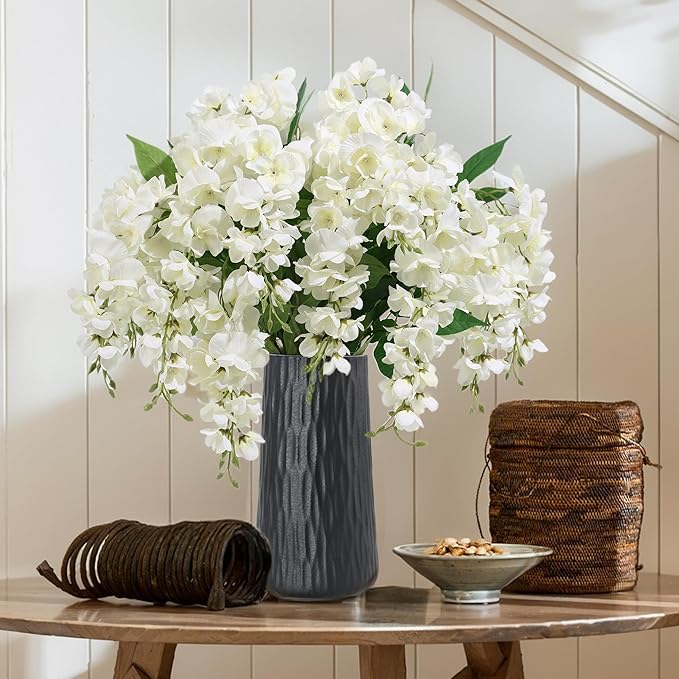 HyeFlora Fake Flowers Indoor Plants, 2Pcs Greenish White Hanging Wisteria Decoration, Light Cream White UV & Fading Resistant, Room Decor for Kitchen Living Room Bathroom Centerpiece Table