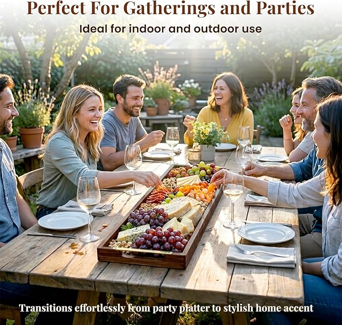 36" Acacia Wooden Charcuterie Board with Handles, Extra Long Cheese & Serving Tray for Party Appetizers, Bread, Meat & Fruit Display, Natural Wood Kitchen Platter for Entertaining