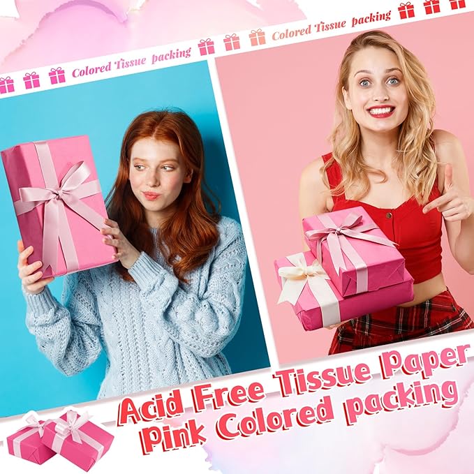 Qilery 500 Sheets Hot Pink Tissue Paper Bulk 15 x 20 Inch Acid Free Flower Wrapping and Packaging Paper Sheets for Christmas Valentine's Day Gift Crafts, Birthday, Party Decor, Weddings, Baby Shower