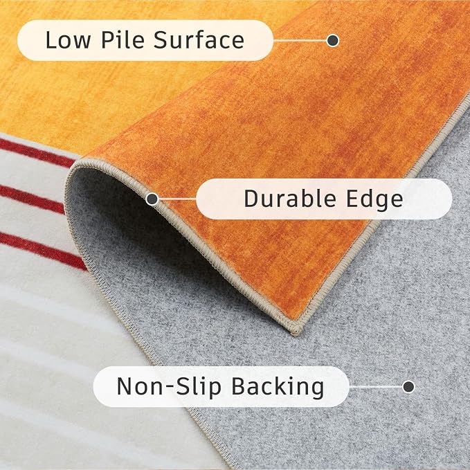 DCX Abstract Machine Washable 4x6 Rug, Mid Century Modern Rug for Living Room, Soft Low Pile Non Slip Carpet, Kid & Pet Friendly Stain Resistant Rug for Bedroom Dining Room Office, Orange & Yellow