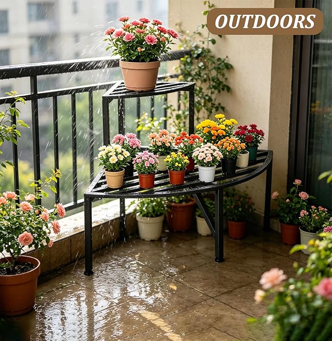 Dipion Corner Plant Stand Outdoor Metal,2 Tier Heavy Duty Ladder Plant Shelf Indoor for Multiple Plants,37.08" L x 22.83" W x 20.07" H,Black