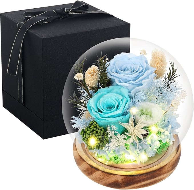 Preserved Flowers Bouquets Unique Rose Preserved Flower Gifts in Glass Dome for Women,Wife, Grandma Suitable for Birthday, Mother’s Day, Valentine’s Day, Anniversary, Christmas