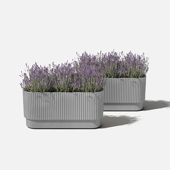 Veradek Demi Series Long Planter for Porch, Patio, Backyard | Durable Plastic-Stone Composite Material | Modern Décor for Shrubs, Flowers
