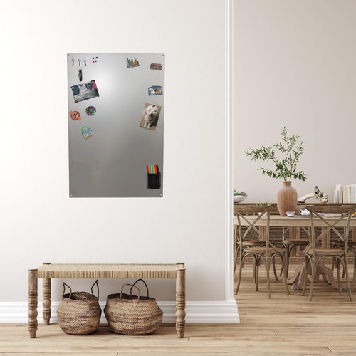 Magnetic Bulletin Board by Large - Dry Erase Memo Board | Metallic Silver, 23" W x 35" L - Made in USA
