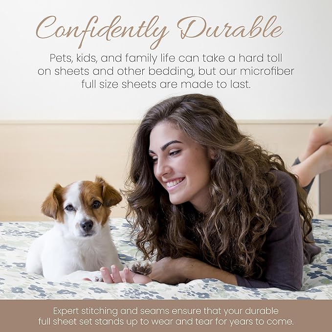 Linen Market Double-Brushed Patterned Microfiber Full Sheet Set 4 Piece – Oeko-TEX Certified Ultra Soft & Wrinkle-Free - 16" Deep Pocket Sheets - Easy Care Full Size - Violets Light Blue