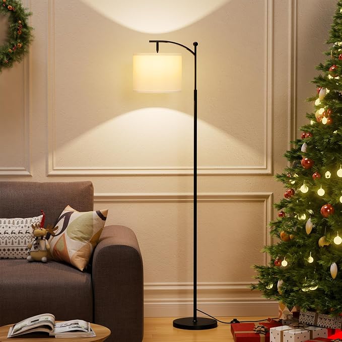 Ambimall 60" Floor Lamp with 3 Color Temperatures, Adjustable White Shade, Black Pole - Tall Lamp for Living Room, Bedroom, Office, Classroom, Dorm - 9W Bulb Included