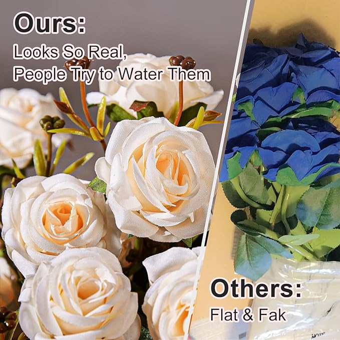 Artificial Rose Flowers for Outdoor 4 Bundles Rose Bouquet with Daisy Faux Flowers UV Resistant for Home Indoor Outside Garden Porch Window Box Balcony Yard Porch Fall Decor (White)