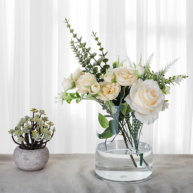Clear Acrylic Flower Vase Centerpiece,Acrylic Cylinder Vase Decorative Wide Mouth for Flower, Plastic Flower Vases for Home,Office,Wedding Party,5.9x7.9in
