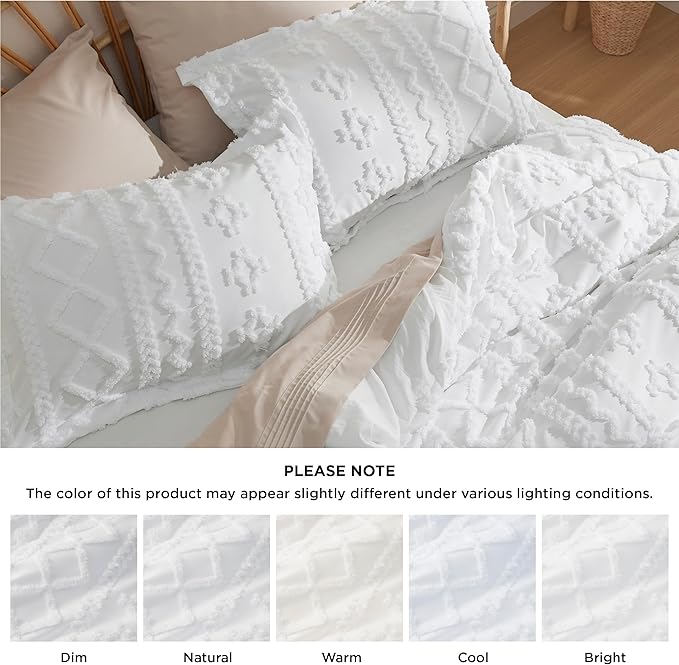 Bedsure Boho Duvet Cover Queen Size, Soft & Comfortable Elegant Design Boho Bedding for Decoration, Machine Washable Comforter Cover for All Seasons,Includes 1 Duvet Cover & 2 Pillow Shams,White