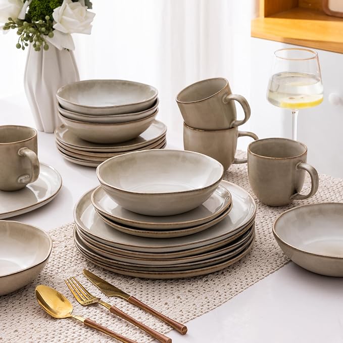 AmorArc Ceramic Dinnerware Sets,Handmade Reactive Glaze Stoneware Plates and Bowls Sets,Highly Scratch Resistant | Dishwasher & Microwave Safe Dishes Set,Service for 4 (12pc)