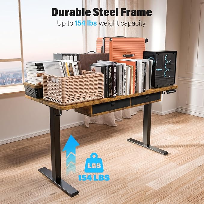 Electric Standing Desk with 4 Drawers 40''x 24'' Small Adjustable Height Sit to Stand Up Desk with Storage Shelf, C-Clamp Mount Compatible Black Home Office Desks Computer Desk Ergonomic Workstation