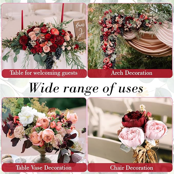 Zeyune 50Pcs Wedding Artificial Peonies 4 Inch Fake Silk Peony Faux Artificial Valentine Flower Bulk Rose Flower Head for Valentine Decoration Vintage Wedding Home Office (Burgundy and Pink)