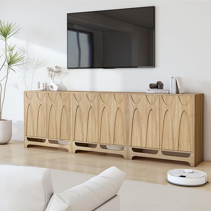 Bifins Sideboard Buffet Cabinet with Storage Set of 2, 63” Mid Century Modern Storage Cabinet with Adjustable Shelf and 4 Doors for Dining Room, Living Room,Entry