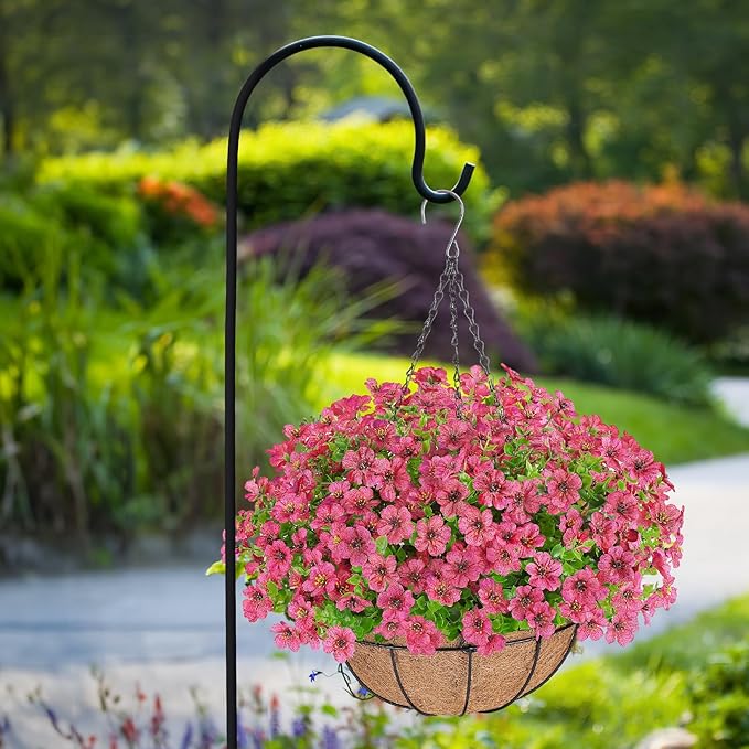 Artificial Flowers Hanging Plants in Basket,Artificial Hanging Flowers for Outdoor Indoor Decor,UV Resistant Hanging Baskets with Fake Flowers for Patio Garden Porch Deck Decoration