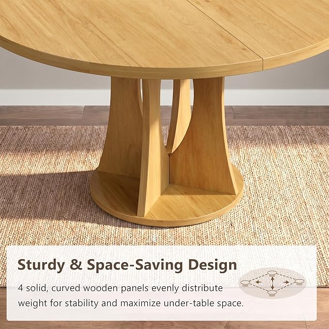 Einhomn 47.2-inch Round Dining Table, Kitchen Table for 4-6, Farmhouse Circle Dining Room Table, Space Saving Wood Kitchen & Dining Room Furniture, Oak