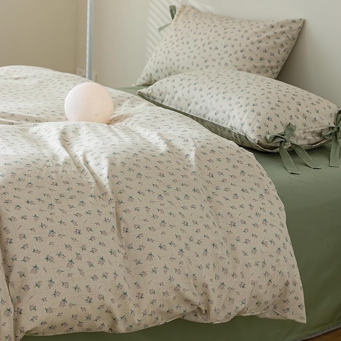 HighBuy Boho Floral Comforter Set King Floral Boho King Comforter Bed Set 3 Piece with 2 Bow Tie Pillowcases Cozy Soft for Girl Cottagecore Coquette Bedding Sets,All Season Fluffy Comforters