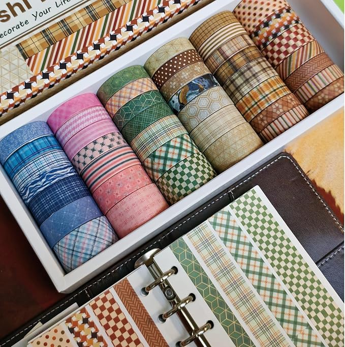 Bomichi Washi Tape, 42 Rolls Aesthetic Colored Decorative Cute Scrapbook Tape for Scrapbooking Supplies Journaling Craft Junk Journal