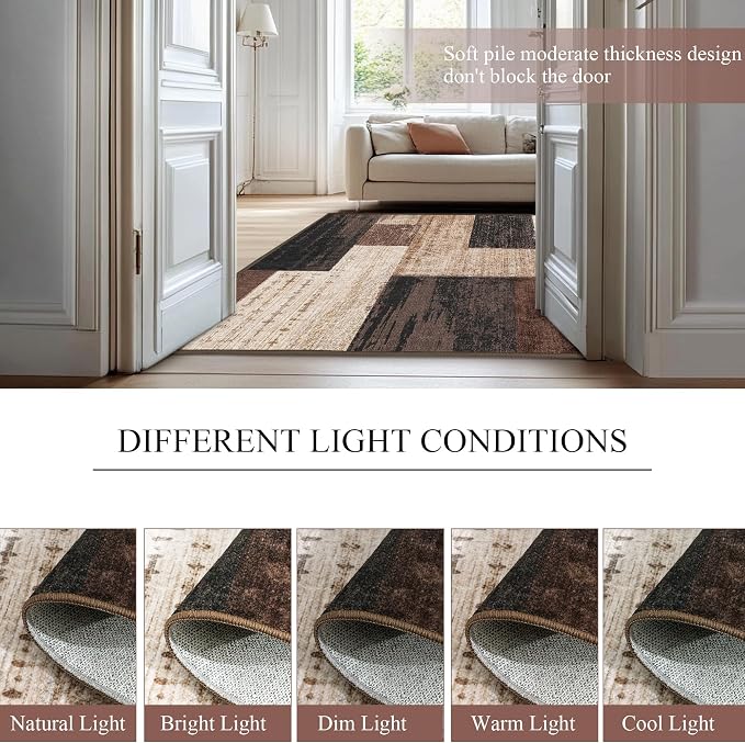 Modern Geometric Patchwork Indoor Area Rug for Living Room, Chocolate 10'x 14' Large Rug Rockwood Collection Hardwood Floors Decor for Bedroom, Brown Throw Carpet for Office Dining Room