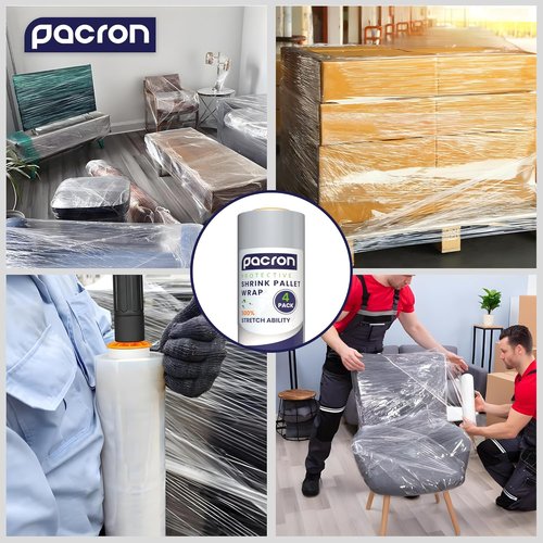 Pre-Stretched Stretch Wrap - Clear Hand Shrink Pallet Wrap Film, 18" x 1500FT, Tear-Resistant & Self-Adhering