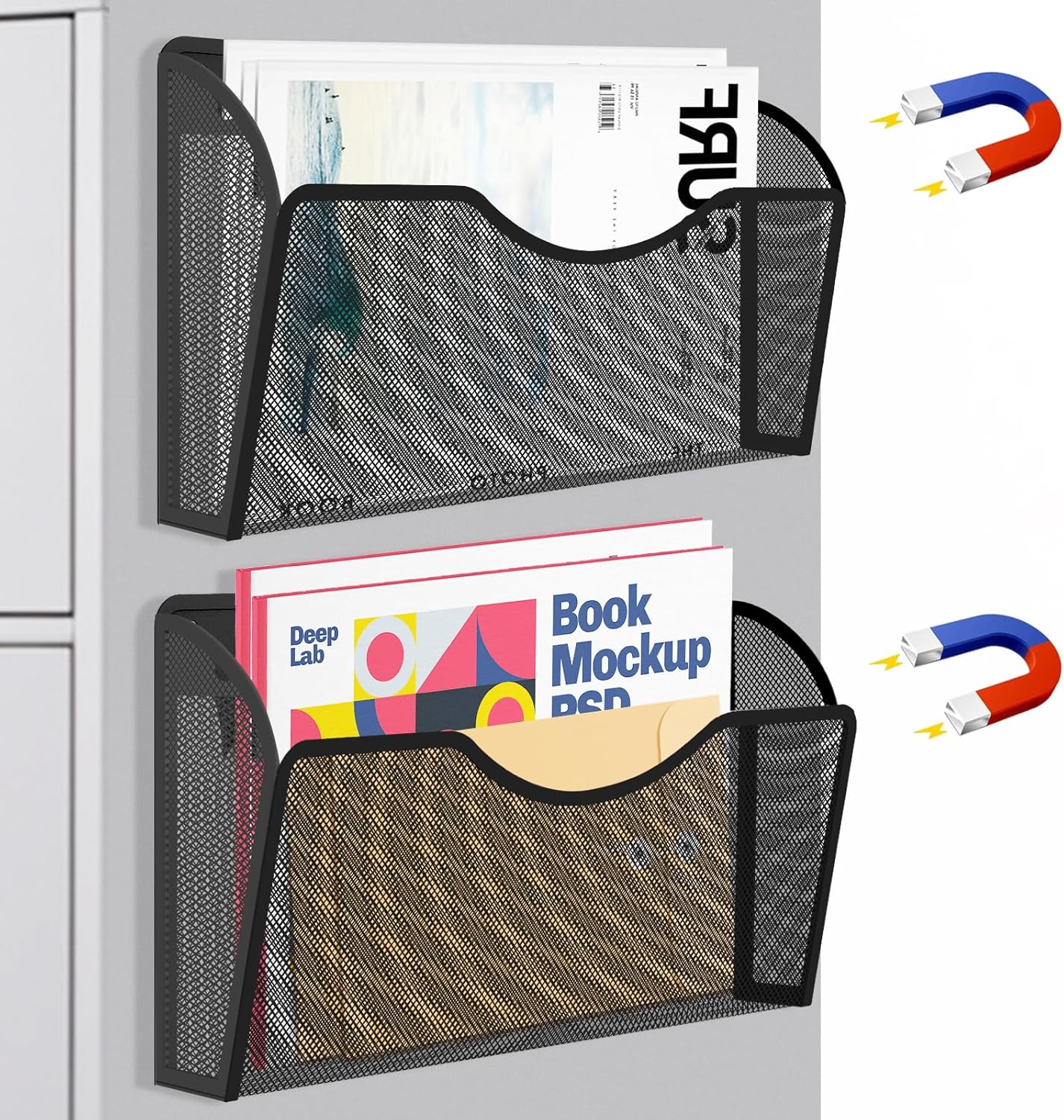 Skiennix Magnetic File Holder - 2 Pocket Organizer for Office & Home | No Drilling, White