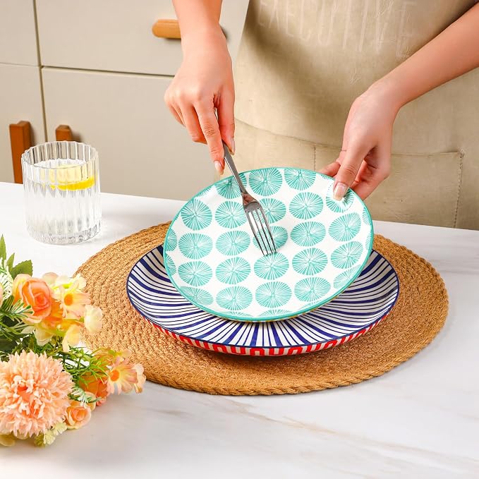 Selamica Ceramic Plates and Bowls Sets,24 Pieces Dinnerware Sets for 6,Scratch Resistant Dish Set for holiday gathering,Dishwasher & Microwave Safe, Assorted Colors