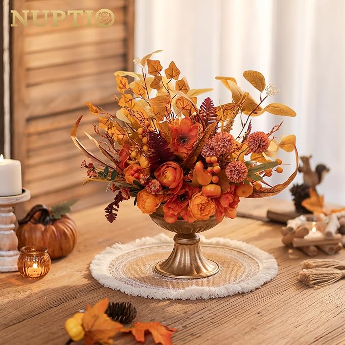 NUPTIO Distressed Gold Vases for Centerpieces: 2 Pcs Small Compote Vases for Flowers - Metal Pedestal Bowl Decor for Wedding Table Home