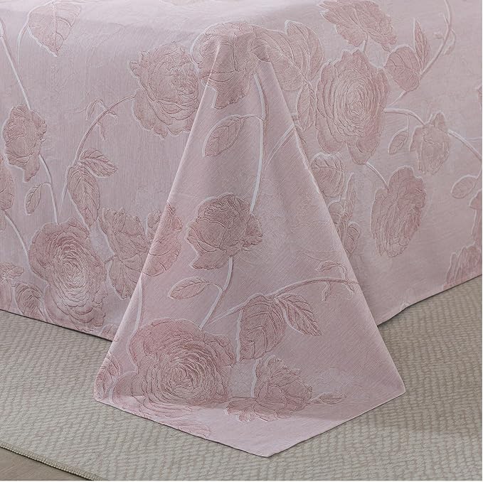FADFAY Pink Vintage Floral Queen Size Sheets Set 100% Brushed Cotton Shabby Rose Flower Pattern Bedding Set Deep Pocket Sheets with 2 Pillowcases Luxury Breathable Soft 4pcs, Queen Size