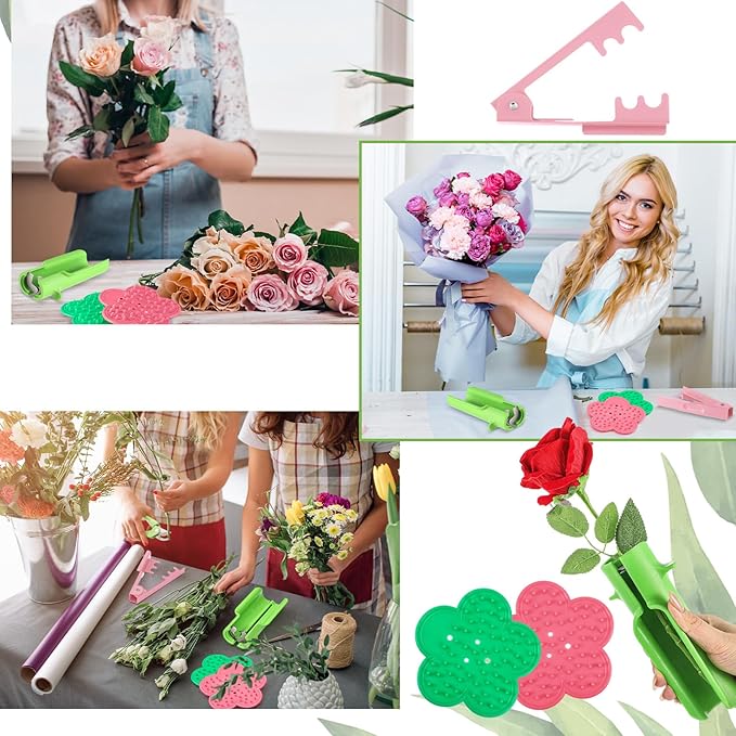 Lasnten 4 Pcs Rose Thorn Stripper Tool Thorn Remover Rose Cleaner Tool to Remove Leafs Thorns for Christmas Wedding Home Flower Shop DIY Florist Gardening Making Floral Arrangement(Green and Pink)