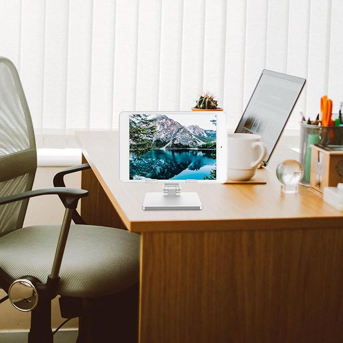 HOLIDYOYO Adjustable Aluminum Alloy Tablet Holder and Laptop Stand for Desk, Foldable Multi-Angle Tablet Stand Compatible with Ipad, Portable Desktop Holder for Home and Office Use