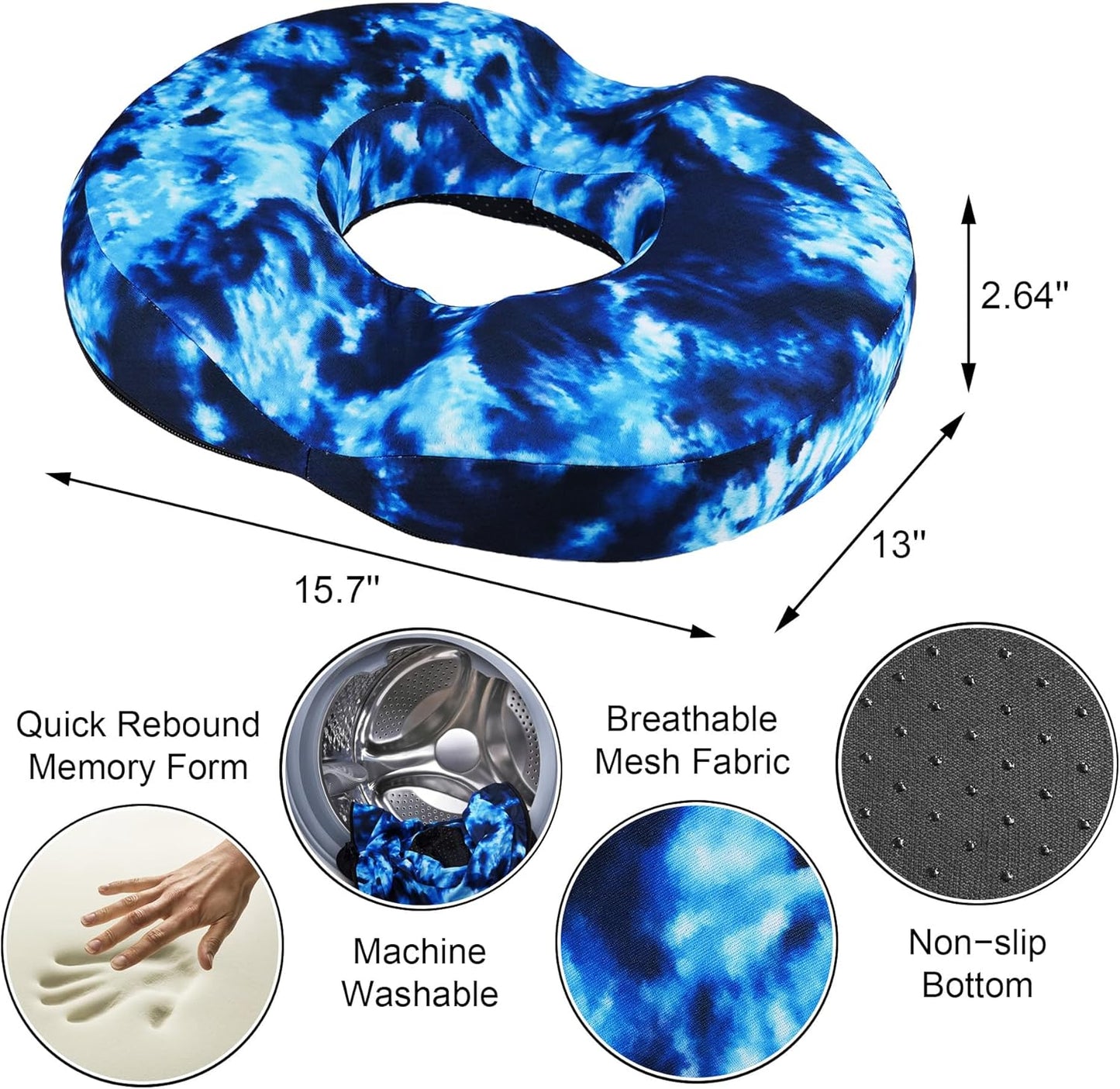 Skiennix Donut Pillow Seat Cushion - Tailbone Pain Relief & Hemorrhoid Support | Memory Foam for Home & Car