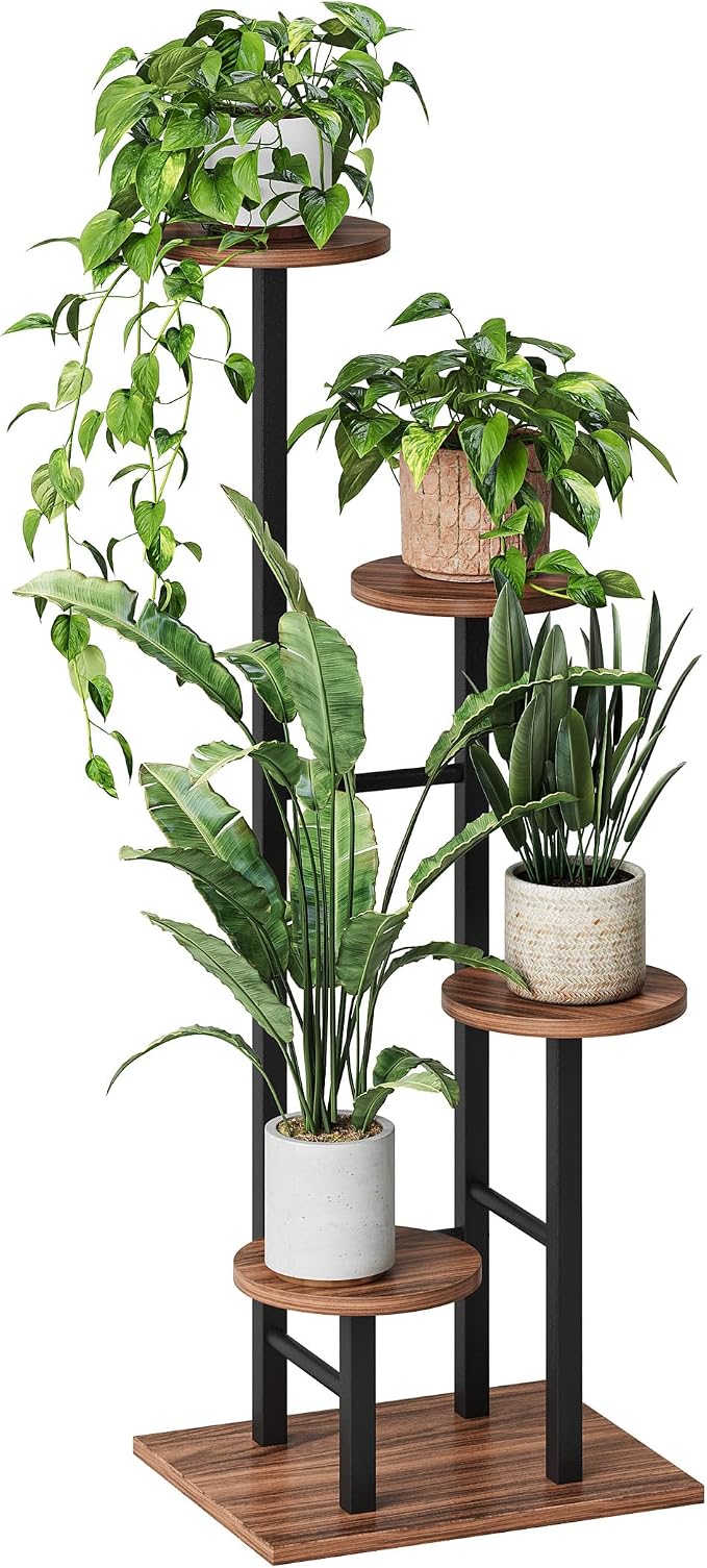 5 Tier Plant Stand Indoor, Corner Plant Shelf, Plant Shelves Organizer, Flower Stand for Multiple Plants, Tall Wood Plant Shelf Holder for Indoor, for Living Room, Balcony GPS108DR