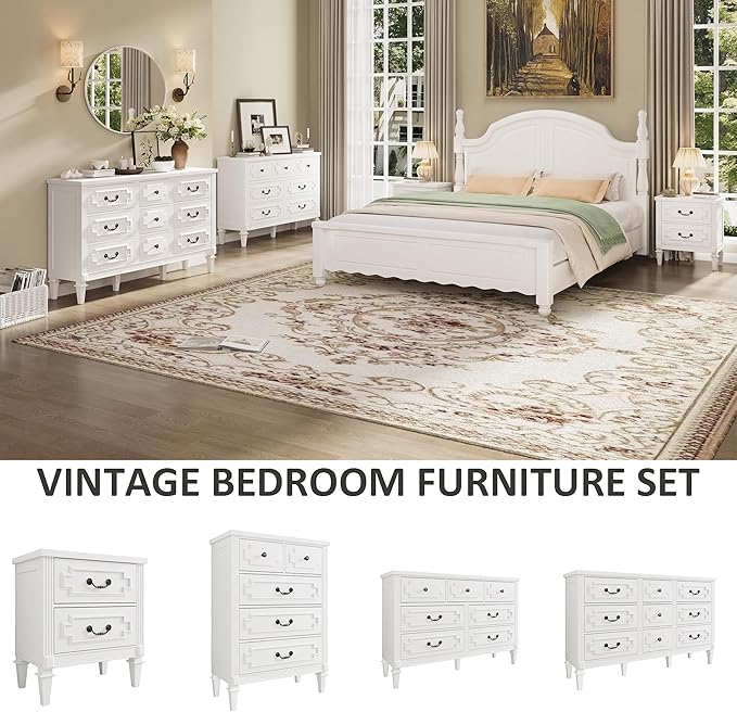 BLANKSPACE 9 Drawer Dresser for Bedroom, 35.7" Tall Dresser & Chest of Drawers wtih Vintage Surface, Closet Storage Cabinet for Living Room, Hallway, White