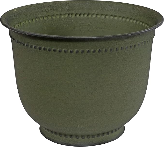 Sunnydaze Michael 14.5" Metal Outdoor Plant Pot Set with Drainage Holes and Rubber Plugs - Matte Sage - Set of 4