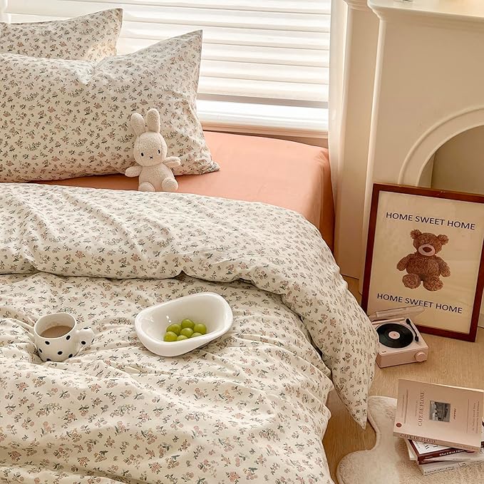 LifeTB Pink Floral Comforter Set Queen Vintage Flower Botanical Comforter Queen Fluffy Soft Cozy Aesthetic Floral Bedding Set Lightweight French Style Cute Flower Comforter Set for All Seasons