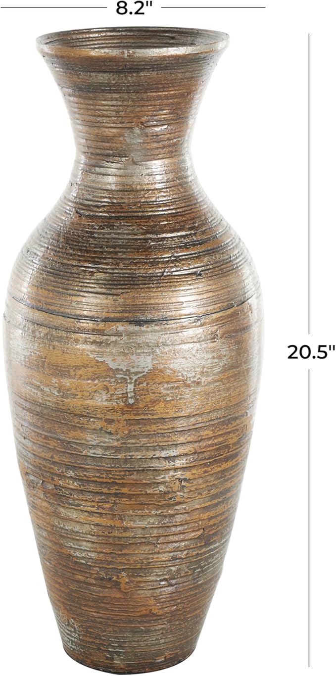 Deco 79 Bamboo Wood Decorative Vase Antique Inspired Pot Centerpiece Vase, Vase for Home Decoration 8" x 8" x 21", Brown