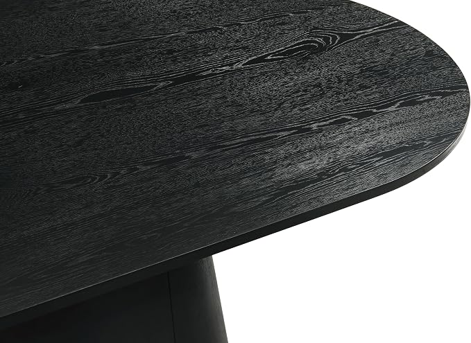 Terra 88" Transitional Oval Dining Table with Mid-Century Modern Inspired Pedestal Base and Wood Grain Top, Ideal for Kitchen or Dining Room, Durable Wood Furniture, Ebony Black
