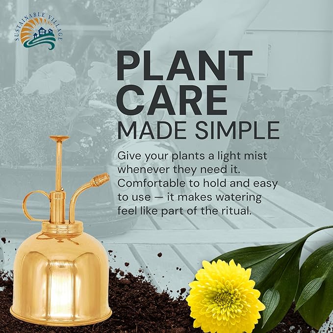Sustainable Village Watering Can Indoor Plants - Brass Plant Mister - Stylish and Rust Resistant Watering Cans for Healthy Hydration - Prevents Overwatering