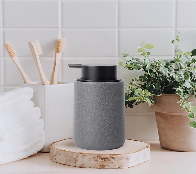 Clasin Home Resin Hand Soap Dispenser with Easy-to-Press Pump, Refillable Liquid Soap Dispenser with Sandstone Like Finish, Waterproof Bottle Labels for Bathroom Kitchen Dish Lotion (Gray, 10 oz)