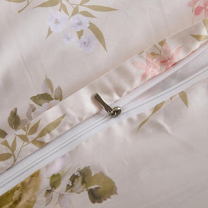 100% Cotton Duvet Cover Queen Size – Elegent Yellow Floral Duvet Cover Set with Zipper Closure & Corner Ties, 3-Piece Luxury & Silky Soft Bedding Set for All Seasons
