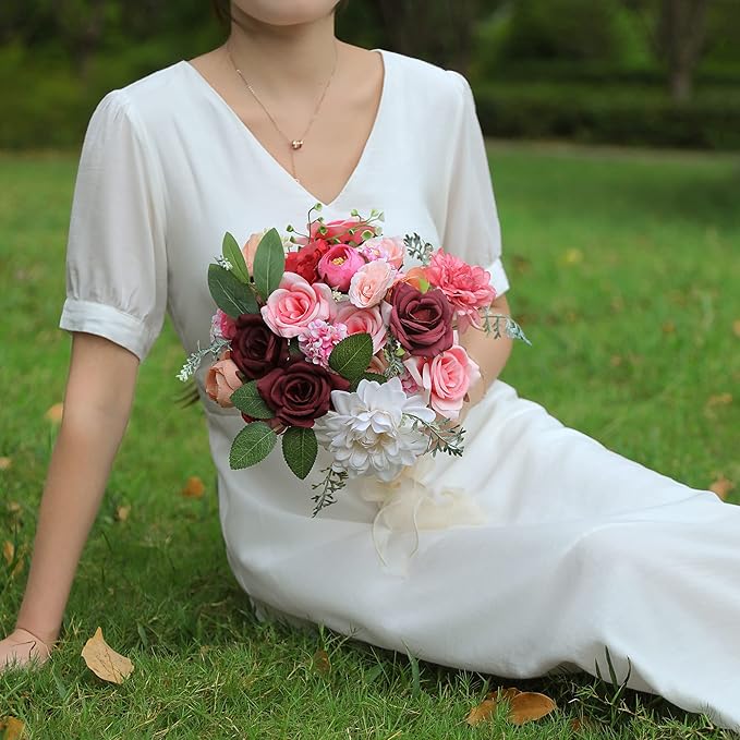 Artificial Flowers Combo, Fake Flowers for DIY Tables Centerpieces Baby Shower Bridal Shower Wedding Bouquet Arrangements Party Candle Holder Cake Decor Flower Home Decorations