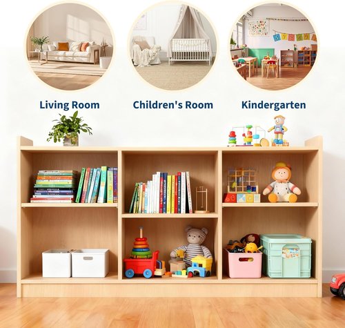 Garvee Montessori Shelf - 6 Compartment Toy & Book Organizer with Adjustable Dividers | Natural Finish for Kids' Playrooms